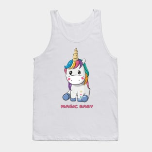 Cute little unicorn girl with coloured hair and words magic baby Tank Top